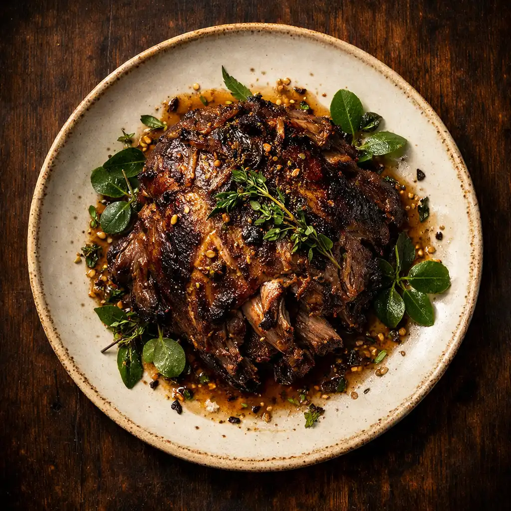 Slow-cooked lamb shoulder with horopito and native herbs
