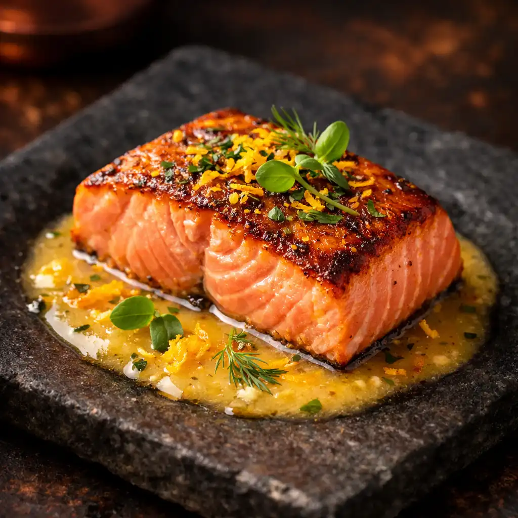 Pan-seared king salmon with citrus beurre blanc